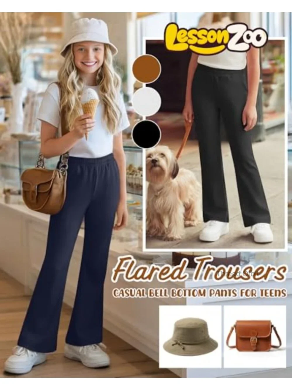 3 Pack Girls Uniform Flared Sweatpants Elastic Waist Bell Bottom Casual